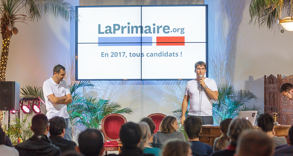 Les deux fondateurs de LaPrimaire.org, lors de la soirée de lancement à Paris (DR).